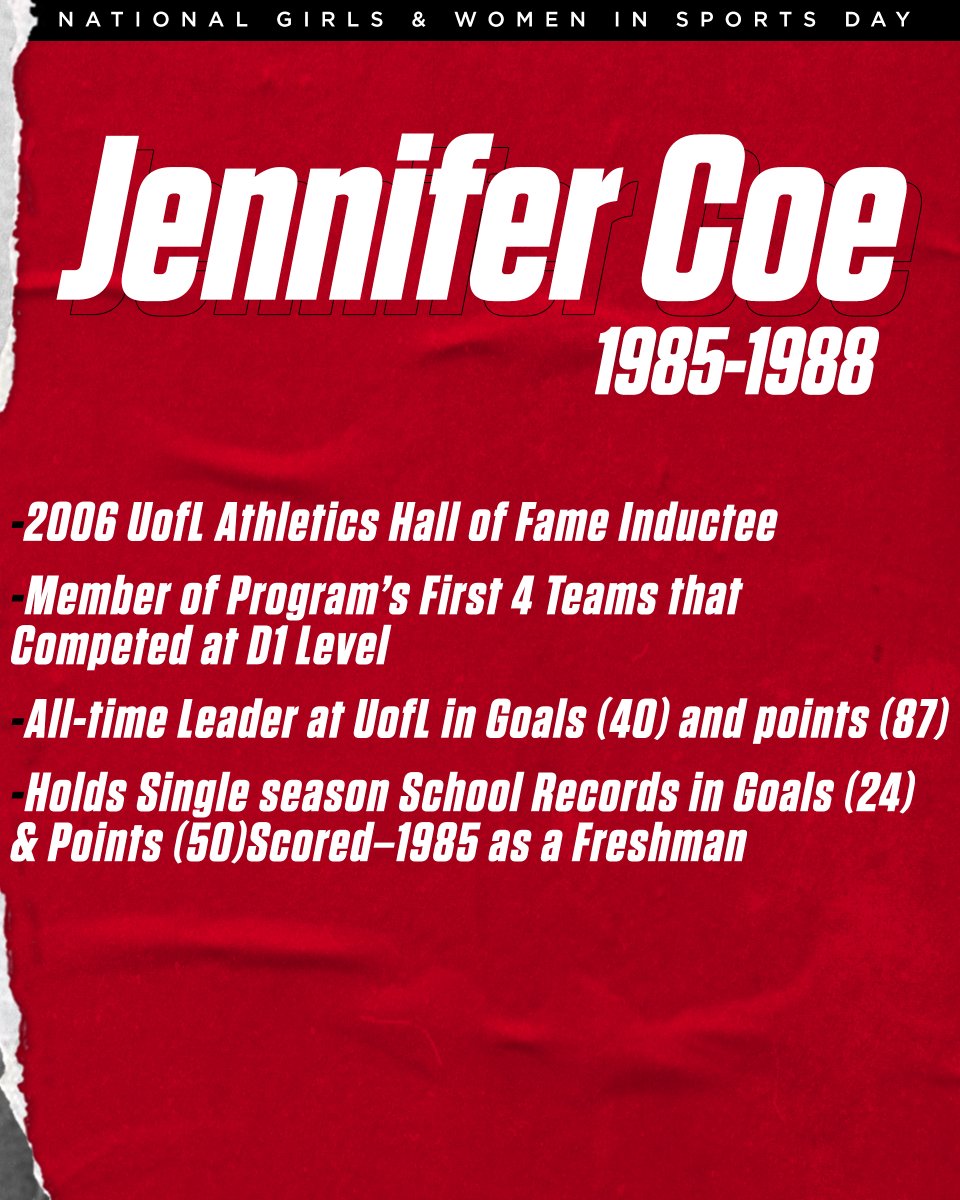 LouisvilleWSOC's tweet photo. A member of the first four teams that competed at the Division I level, Coe set program scoring records that have yet to be broken.
 
📈 All-time leader in goals (40)
📈 All-time leader in points (87)
 
#NGWSD x #HerstoryMade https://t.co/lawaVaFyoK