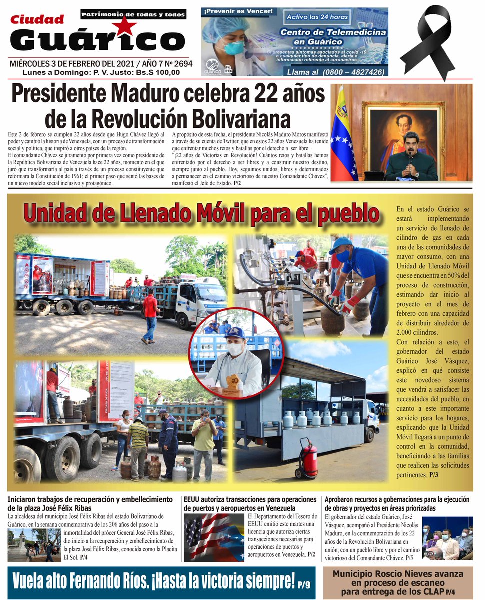 Recuerda Visitar la página web del Gobierno de #Guárico y no te pierdas tu #CiudadGRC hoy Miércoles #3Feb

Unidad de Llenado Móvil para el pueblo

#PatriaUnidaYVictoriosa
#EnCuerpoYAlmaPorGuárico