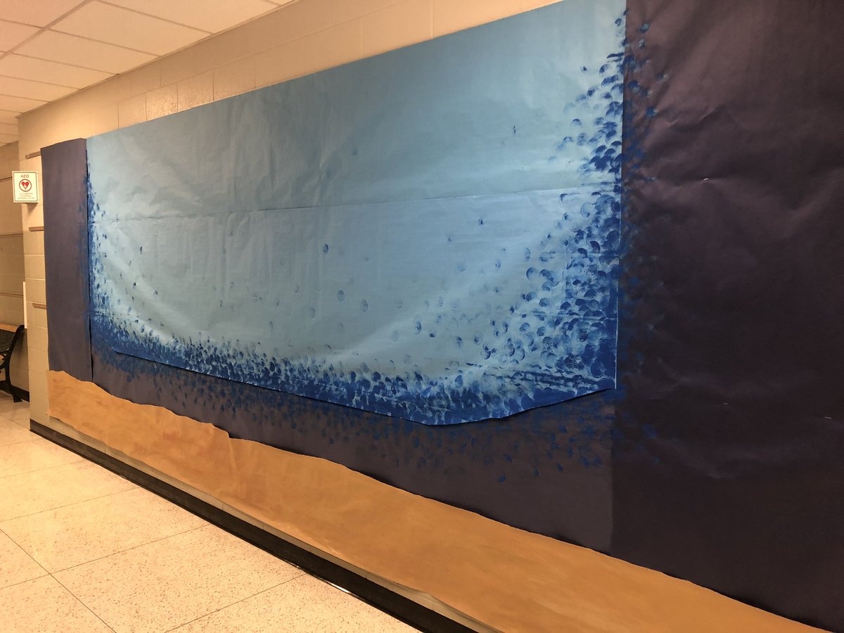 On Monday, we revealed a collaborative mural! This ocean is ready to be filled with colorful sea creatures and more. Can’t wait to see what our <a href="/ireDCSD/">ireDCSD</a> students create! #tabchat #arted