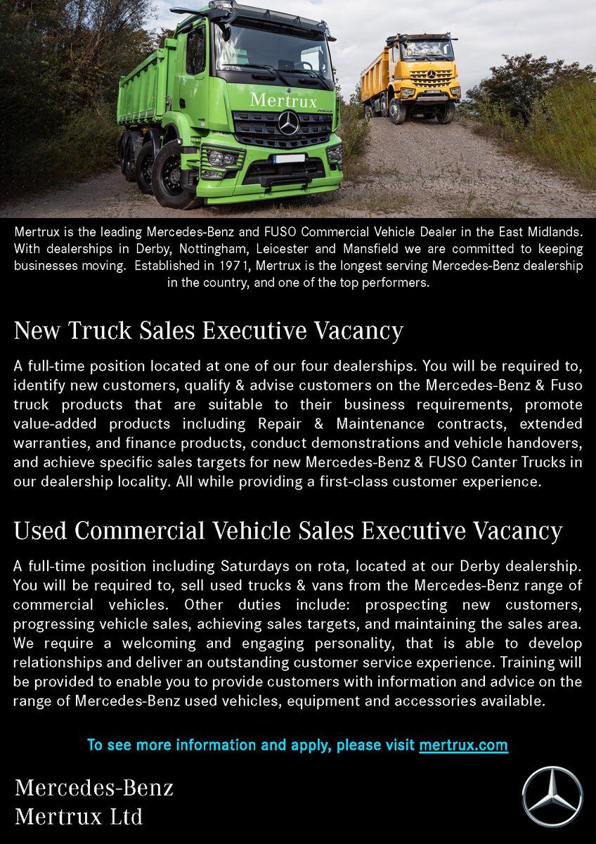 New &amp; Used Sales vacancies at Mertrux. To find out more and to apply visit mertrux.com/recruitment  #ad