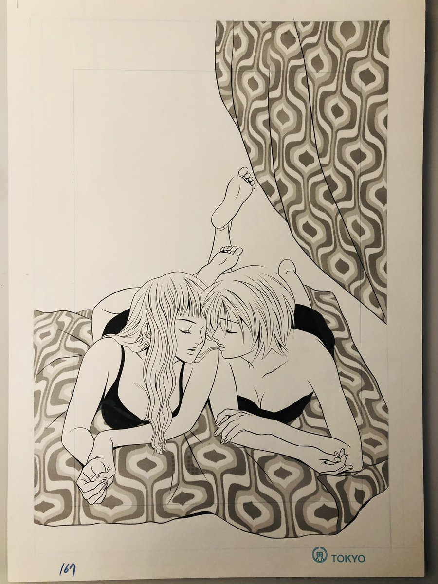 ちょっと百合っぽい雰囲気の扉絵 70sぽい柄模様は裏に下描きしてドットのトーン削 きたがわ翔の漫画 ちょっと百合っぽい雰囲気の扉絵 70sぽい柄模様は裏に下描きしてドットのトーン削 きたがわ翔の漫画