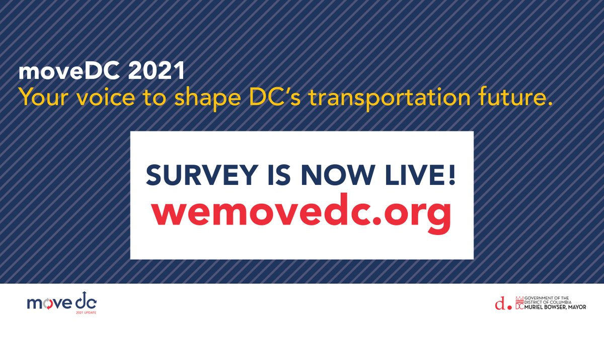 We need your input to update the #moveDC2021 plan. Take the second survey and share it with your friends and neighbors at wemovedc.org.

#TransportationForAll #bikeDC #busDC #walkDC #TransitPriority #Curbside #SustainableDC