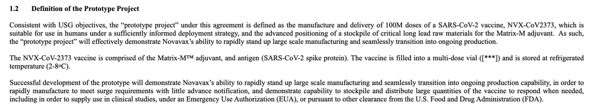 But lots of other documents, like this June 2020 contract between Novavax + a US consortium, to scale up production, redact the details of Matrix-M. https://www.sec.gov/Archives/edgar/data/1000694/000155837020013462/nvax-20200930xex10d1.htm