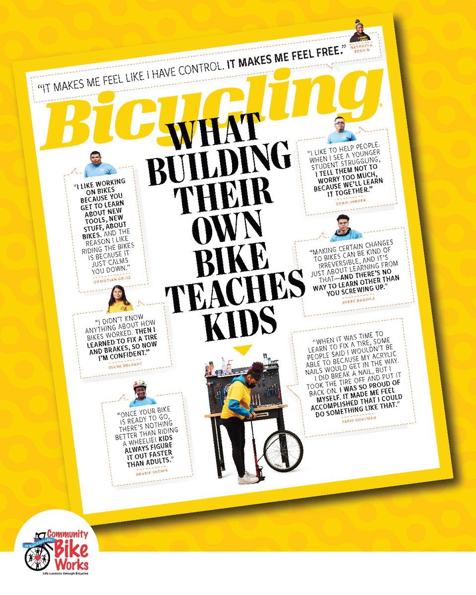 CommBikeWorks's tweet photo. We are so excited to announce @CBWPrograms is featured in this month's @BicyclingMag and our students are ON THE COVER!
https://t.co/mdIxCb5hwx https://t.co/Bj52b1JX4L