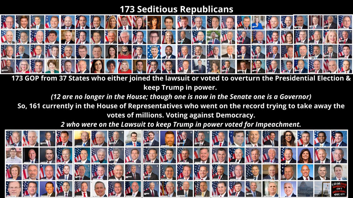 And here's the 173 Members of the House of Representatives who either don't understand or don't believe in Democracy. #SeditionCaucus  #SeditiousGOP #SeditionHasConsequences Once there is an  #AttemptedCoup, history shows they will try again.THREAD 6/6