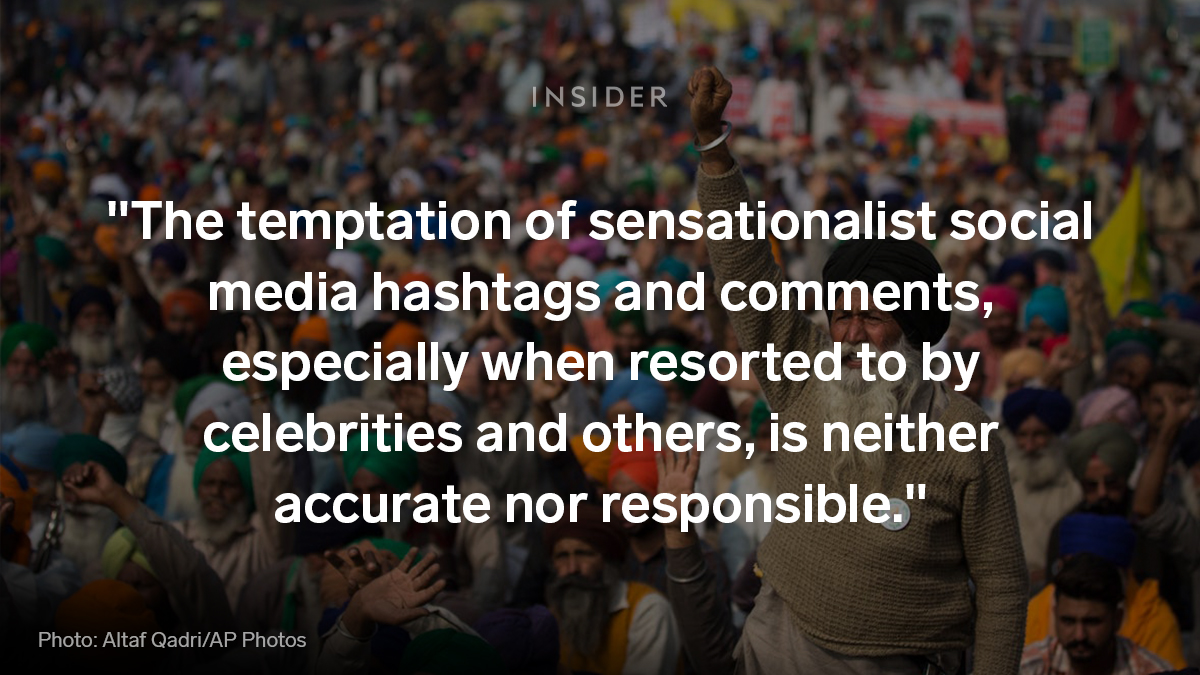 India’s Ministry of External Affairs responded to the recent rise in social media coverage on the protests with a statement saying it's "neither accurate nor responsible."  #FarmersProtest