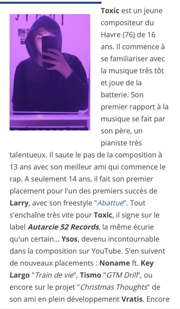 52records_'s tweet photo. Petit article de @raplume pour le petit crack de l’équipe @ProdByToxic 🔥 

Lien article entier: https://t.co/ZtPbV5D92x

#AUTHENTICAUTARCIEGROUP #52Records https://t.co/ADU319kiQf