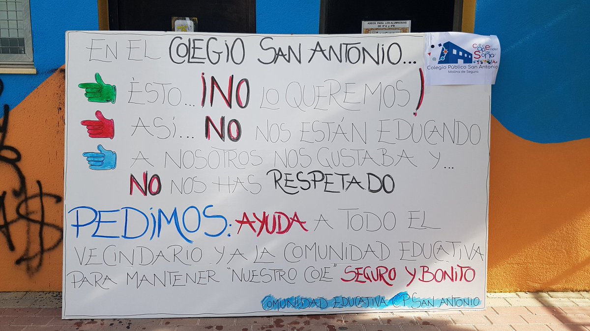 CeipSanAntonio's tweet photo. Gracias por todos los mensajes de apoyo que hemos recibido a lo largo del dia. Una pena que tengamos que ver estos actos en nuestra sociedad.
#CrecerAprenderSoñar https://t.co/443mThK6MX