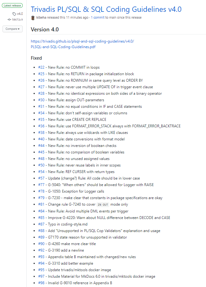 Kim Berg Hansen {Inactive} (@kibeha) on Twitter photo The @Trivadis #PLSQL & #SQL Coding Guidelines v4.0 is now released:
HTML:
trivadis.github.io/plsql-and-sql-…
PDF:
trivadis.github.io/plsql-and-sql-…
What's new:
github.com/Trivadis/plsql…
Enjoy 😀!
Thanks to <a href="/phsalvisberg/">Philipp Salvisberg</a> for great support. The @Trivadis #PLSQL & #SQL Coding Guidelines v4.0 is now released:
HTML:
trivadis.github.io/plsql-and-sql-…
PDF:
trivadis.github.io/plsql-and-sql-…
What's new:
github.com/Trivadis/plsql…
Enjoy 😀!
Thanks to <a href="/phsalvisberg/">Philipp Salvisberg</a> for great support.