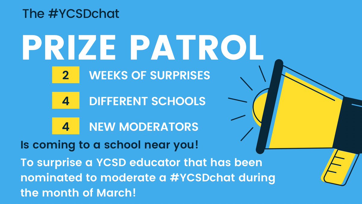 #YCSDChat (@ycsdchat) on Twitter photo Who’s ready for the #ycsdchat prize patrol? We are excited to celebrate the <a href="/YCSD/">York County School Division</a> teachers that have been nominated by their colleagues to moderate a <a href="/ycsdchat/">#YCSDChat</a> during the month of March! Be on the look out! <a href="/kecagle/">Karen Cagle</a> @MrsSMBean <a href="/LBDonatelli/">Lori Donatelli</a> <a href="/csmithcopeland/">Courtney Smith-Copeland</a> @BMorRobinson Who’s ready for the #ycsdchat prize patrol? We are excited to celebrate the <a href="/YCSD/">York County School Division</a> teachers that have been nominated by their colleagues to moderate a <a href="/ycsdchat/">#YCSDChat</a> during the month of March! Be on the look out! <a href="/kecagle/">Karen Cagle</a> @MrsSMBean <a href="/LBDonatelli/">Lori Donatelli</a> <a href="/csmithcopeland/">Courtney Smith-Copeland</a> @BMorRobinson