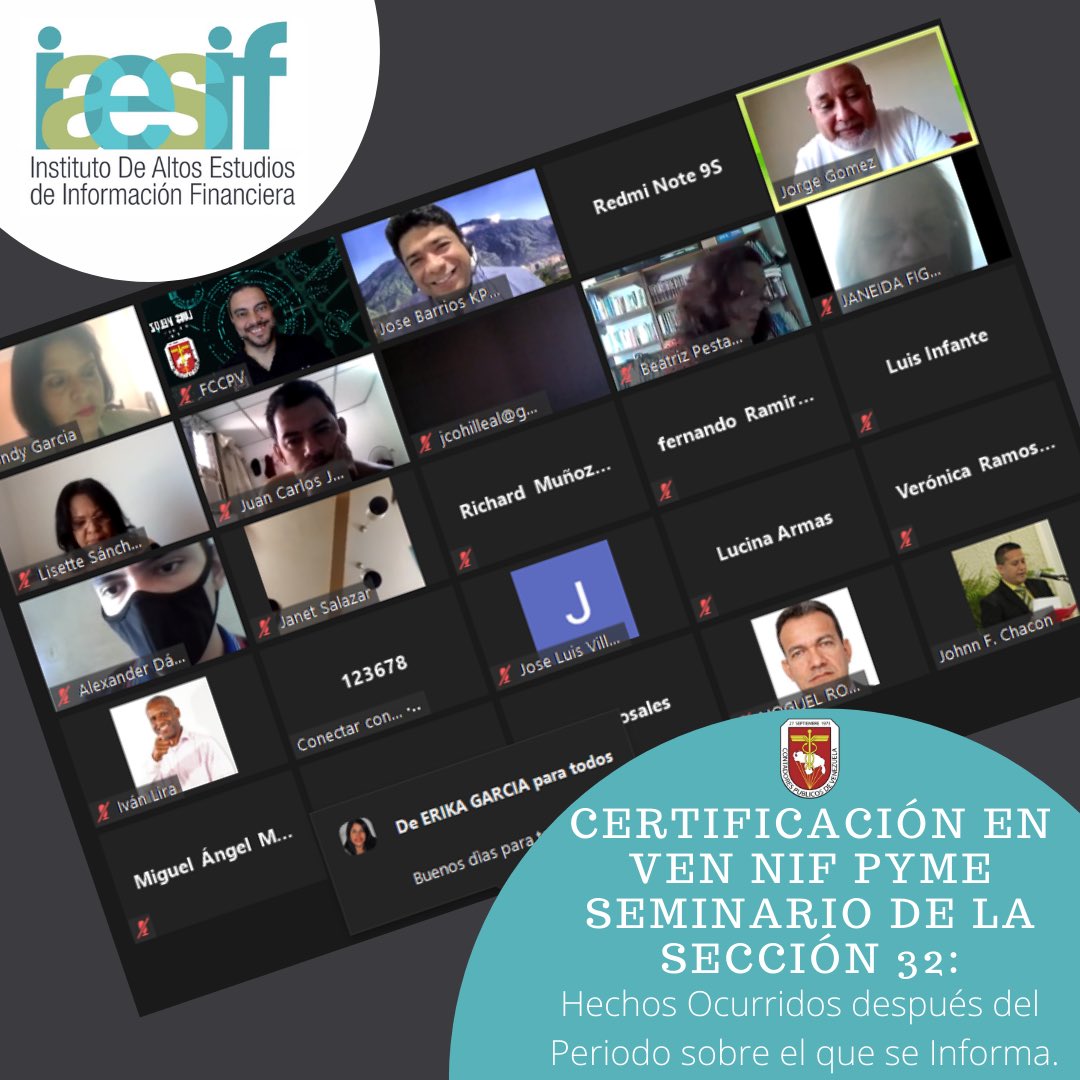 FccpvOficial's tweet photo. 🚨🔖 El #30E se realizó el Encuentro Mensual Virtual del Programa de Certificación VEN NIF PYME para Docentes Universitarios del año 2021. El Lcdo. José Barrios, Socio de Auditoria de la firma KPMG Venezuela fue el encargado de la magistral disertación.
#GraciasATodos
#IAESIF https://t.co/1MHpTnAc4J