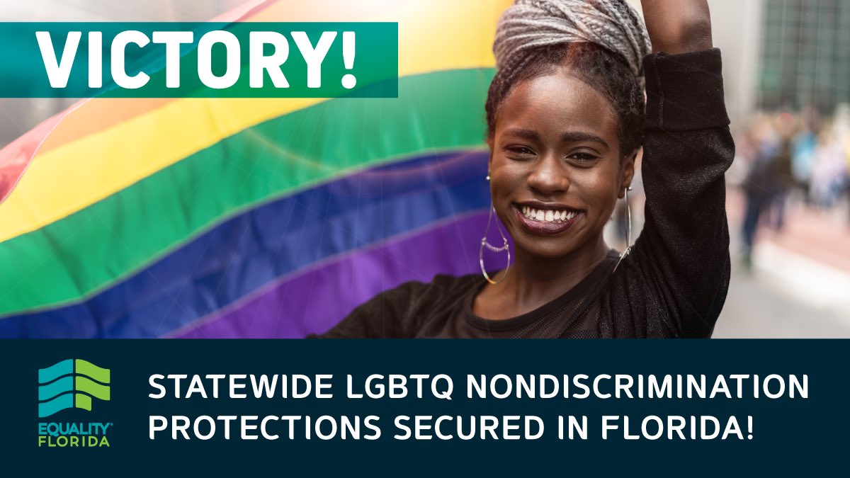 equalityfl's tweet photo. WE. WON. 

The FL Commission on Human Relations has said that all LGBTQ Floridians, from the Panhandle to Key West, will be protected from discrimination under civil rights law - fully implementing the Supreme Court's ruling.

VICTORY for justice and equality. Love wins. 🏳️‍🌈🏳️‍⚧️ https://t.co/kKCrhSDRUf