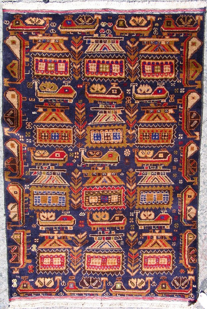 BiruniKhorasan's tweet image. War rugs from Afghanistan. Sad legacy of decades of conflict.