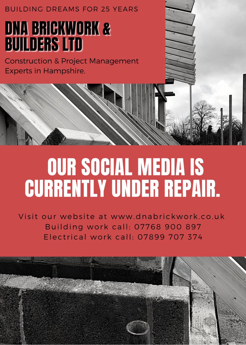 We specialise in construction, projects and repair! But we believe it’s time to give ourselves a renovation. ⚠️

We’re still hard at work so please continue to get in contact with us. 

#builders #electrical #dnabrickwork #hampshire #construction #extension #renovation #brickwork