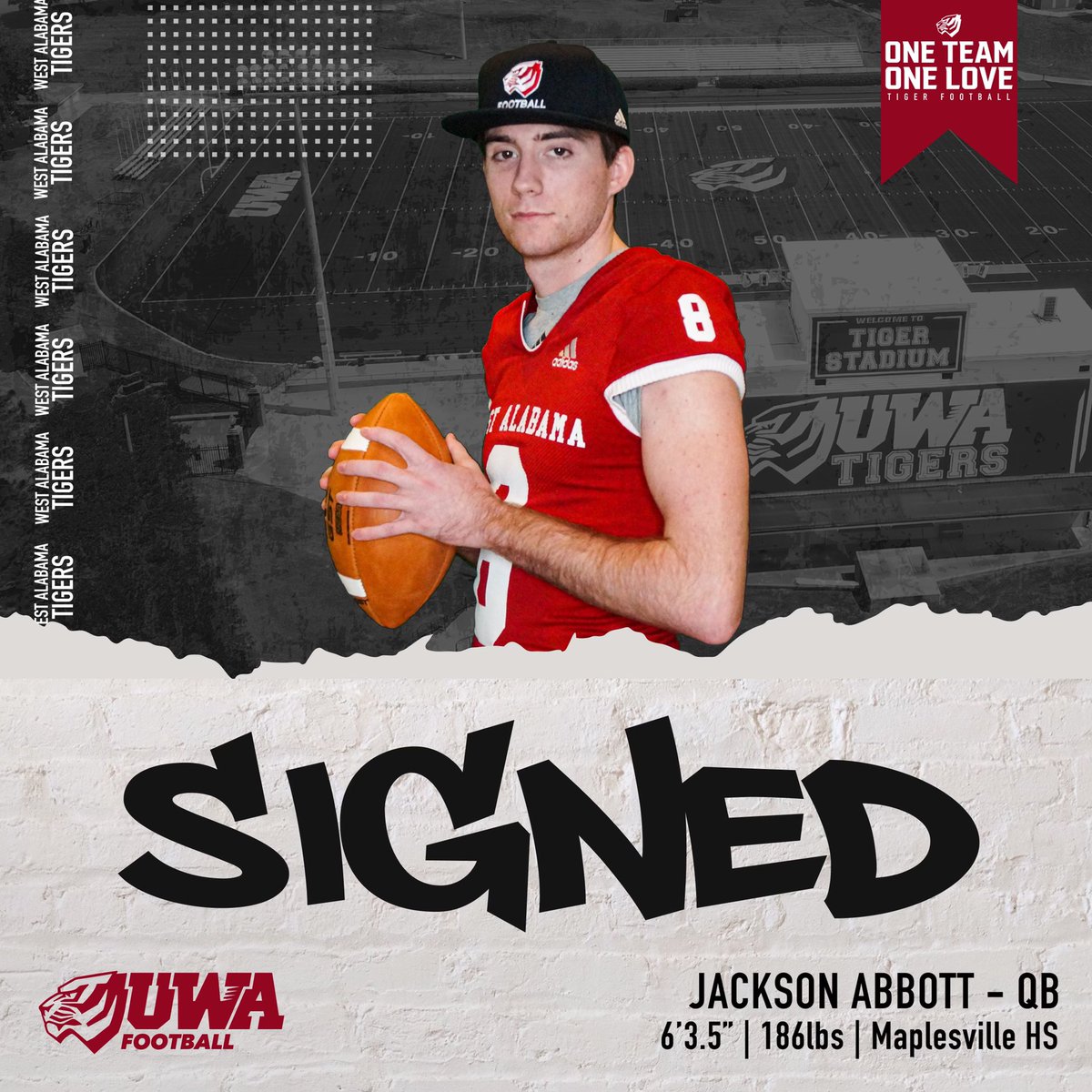 JacksonAbbott08's tweet photo. Excited to officially be a West Alabama Tiger!!🐅@uwa_football @UWAAthletics @bgillilandUWA @CoachRAPinilla https://t.co/6QZXEDhwN6