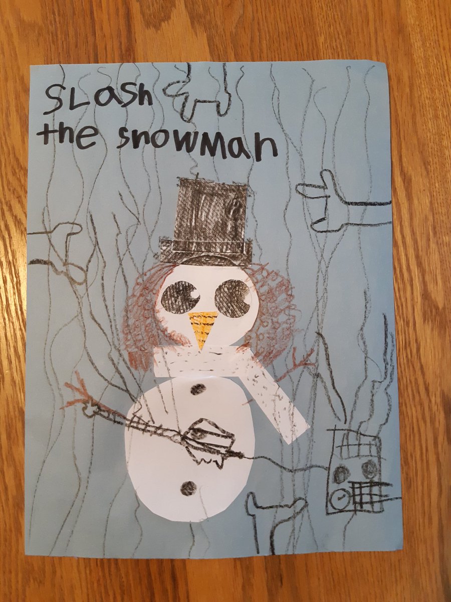 Ash__den's tweet photo. Started out as a procedural writing task on how to build a snowman... Let me introduce you to the end product... "Slash the Snowman" @Slash https://t.co/77MFBfvNxx