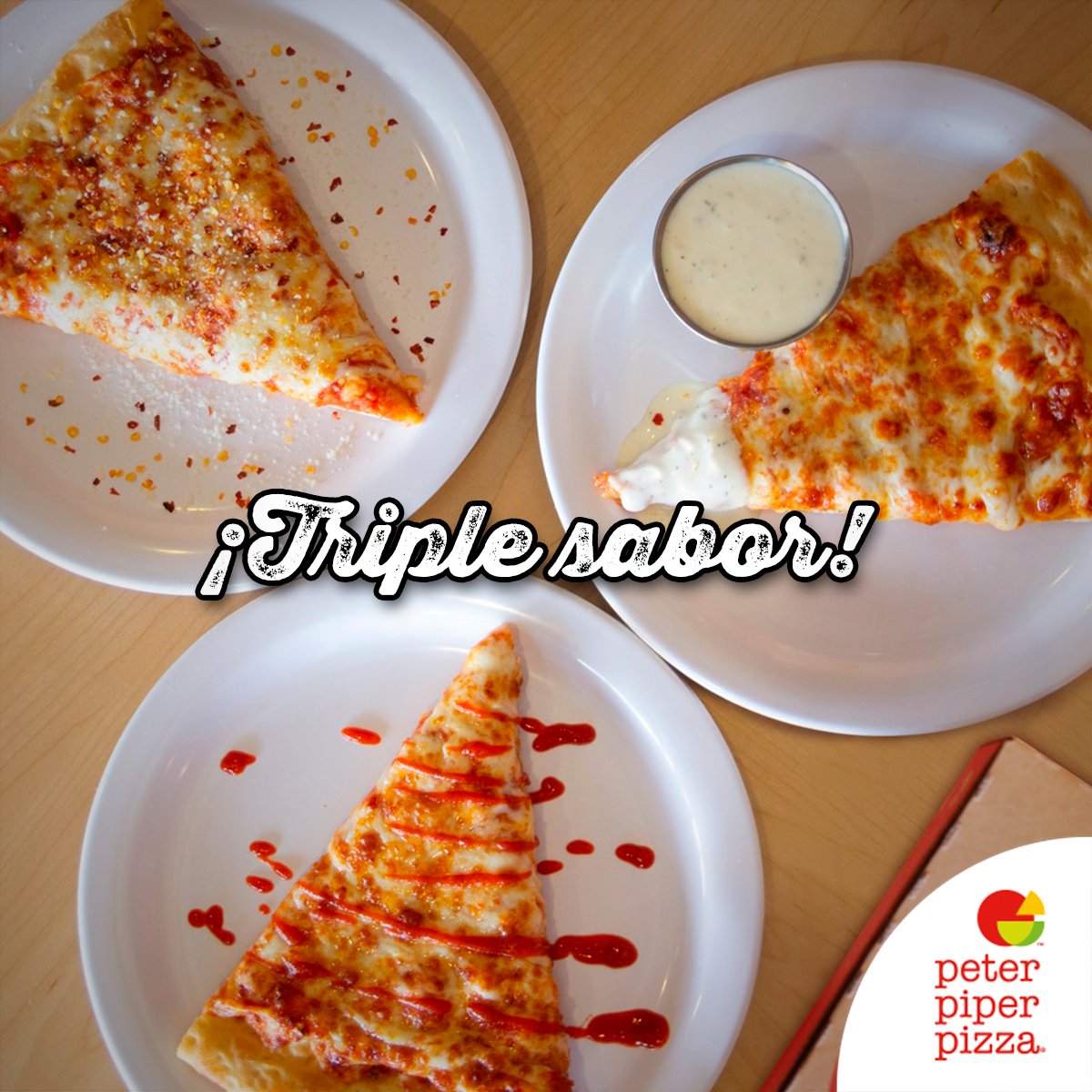 Con catsup, con aderezo o chile quebrado, tu pizza será irresistible.