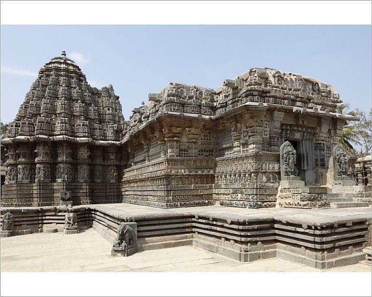 1. The kesava temple at Somanathapura was built under King Narasimha III in 1268 C.E. This is considered a Vaishnava Temple and has three shrines devoted to the different avatars of Lord Vishnu. The temple is built from soapstone and is known for its lathe turned pillars,