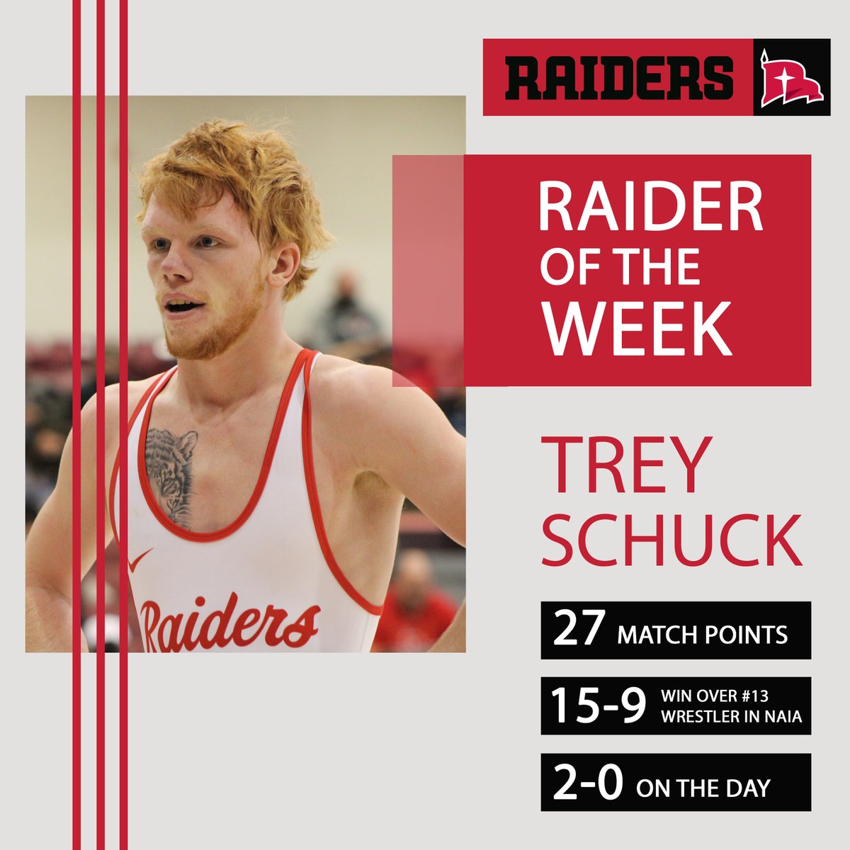 NWCWrestling's tweet photo. So, ol' @SchuckTrey had himself another day on Saturday leading the team in match points and knocking off his 2nd Top 20 wrestler, 15-9. #RaidersStandOut https://t.co/yDljI4mhmz