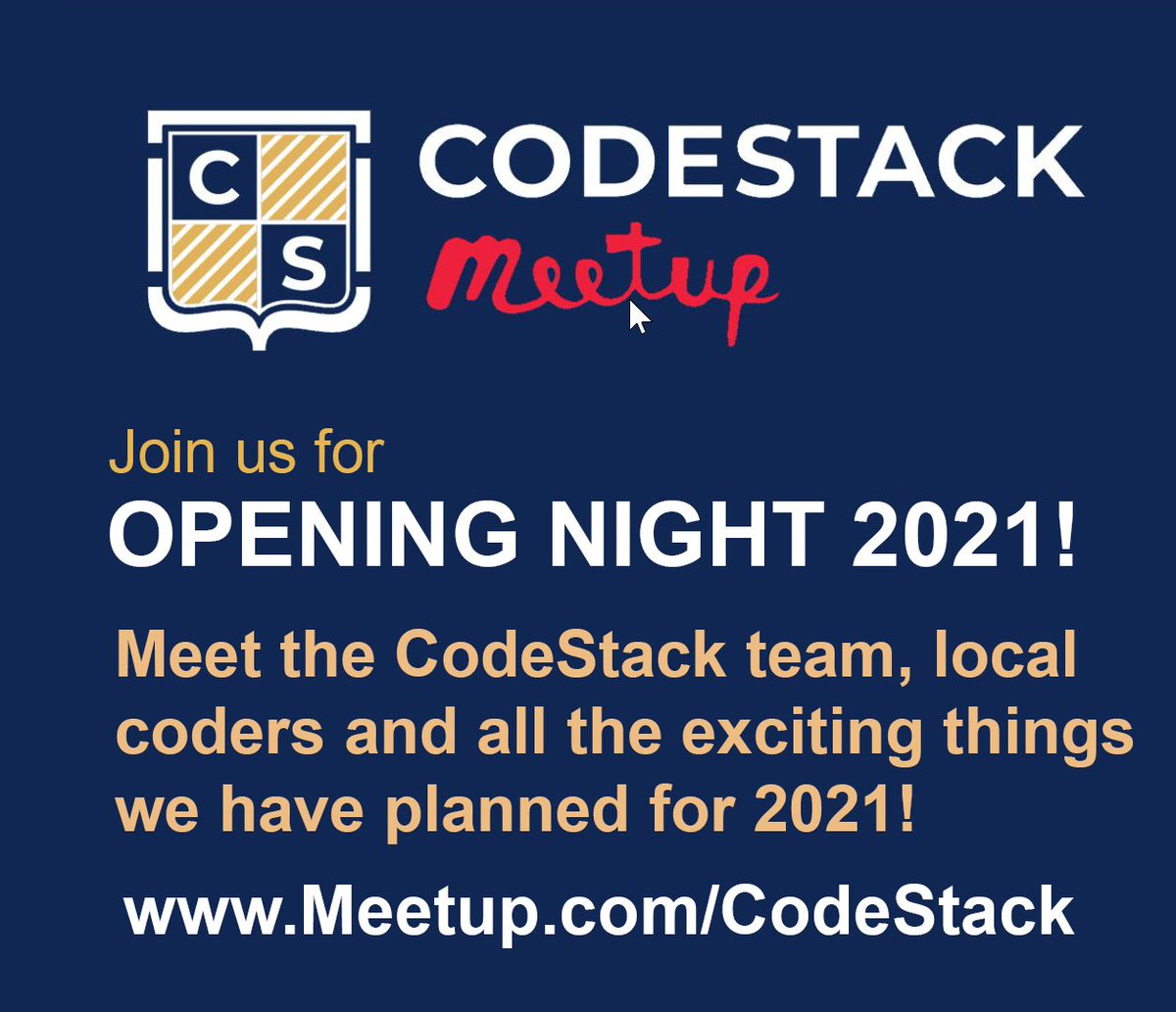 CodeStackStkn's tweet image. Let&apos;s Get 2021 Started! Your CodeStack Team is excited to get the weekly CodeStack Meetups going for the new year! Visit zcu.io/cPa5 to join us every other Wednesday evening in 2021 starting Wednesday February 10th!  #SJCOE #CodeStack #Coding #Stockton #209