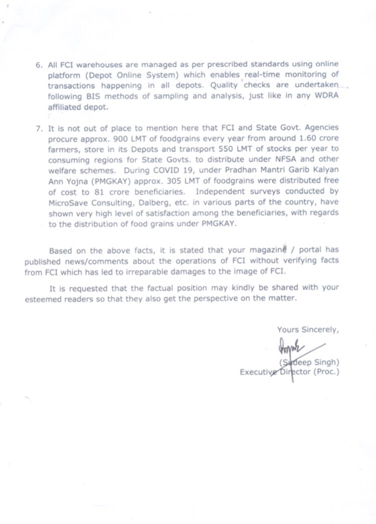FCI_India's tweet photo. @moneycontrolcom With reference to above news article, below is the attachment for the clarification with certain facts of FCI operations. https://t.co/xgqn8pcuCi