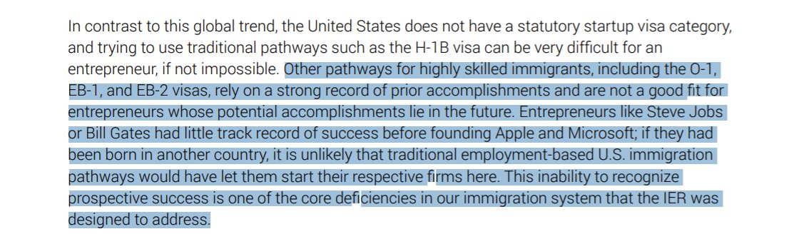 3) The third problem is that existing immigration pathways for "high skill" workers rely on a strong demonstration of *prior* success, whereas for most entrepreneurs, their success lies in the future.