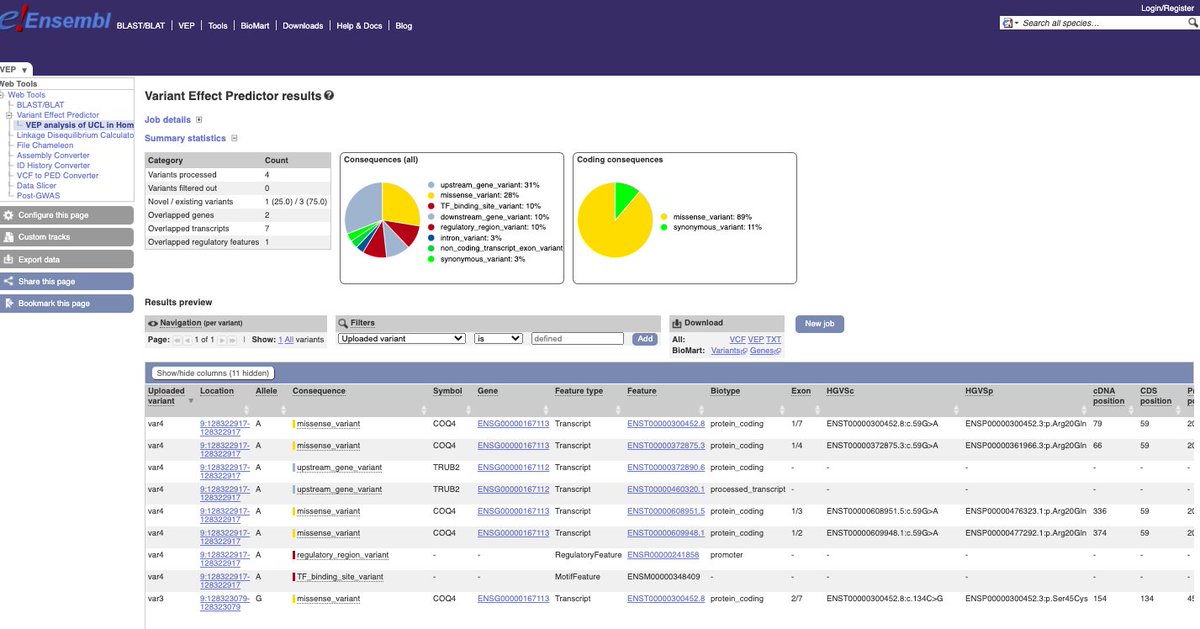 ben_genomics's tweet image. Today, I've been showing the MSc. Personalised Medicine students @ucl how to use the @ensembl Variant Effect Predictor (#VEP) to annotate and prioritise variants. A great group of students with really interesting questions.
#genomicstraining
#bioinformaticstraining