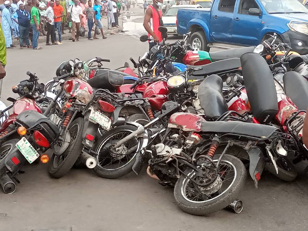 Mr_JAGs's tweet photo. The Lagos State Taskforce team led by CSP Shola Jejeloye today continued the raid on Okada Riders today at yaba and 80 motorcycles were confiscated accordingly .... CP Hakeem Odumosu says the raids will continue. 

@jidesanwoolu @Prince_Muyen @Gidi_Traffic https://t.co/snq0jVL2Xd