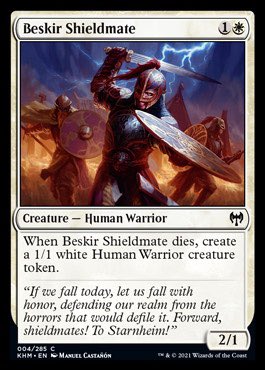Beskir Shieldmate provides resilience to the “remove all creatures” plan that often beats equipment decks. Story Seeker, Fearless Pup, and Battlefield Raptor scale well with Helm thanks to keywords.These commons wheel, and so do Helms. Don’t underestimate this strategy.4/5