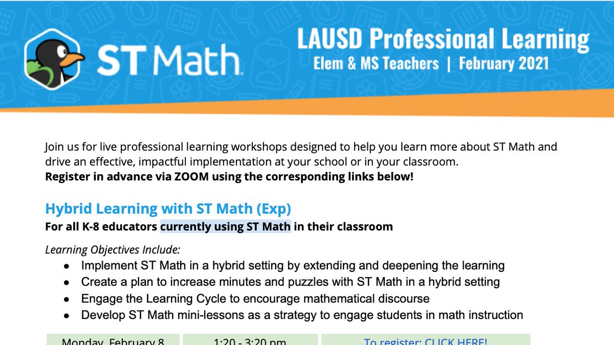 EmilyYoungEDU's tweet photo. 🎶I heard it through the grapevine, that @STMath #TeacherPD sessions are a good time! 🎶
@LASchools: Come see why teachers and students sing praises about #VisualMath Feb 8-10. #STMathLAUSD
https://t.co/bhA4GcEqyM https://t.co/HXdI2CMMSM