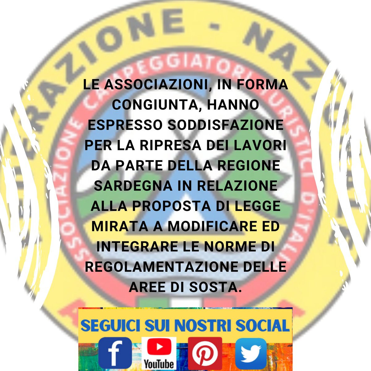ActiFederazione's tweet photo. le Associazioni, in forma congiunta, hanno espresso soddisfazione per la ripresa dei lavori da parte della regione Sardegna in relazione alla proposta di legge mirata a modificare ed integrare le norme di regolamentazione delle aree di sosta.
<< https://t.co/NArcHcbfR8 i>> https://t.co/Z6H51rgscR