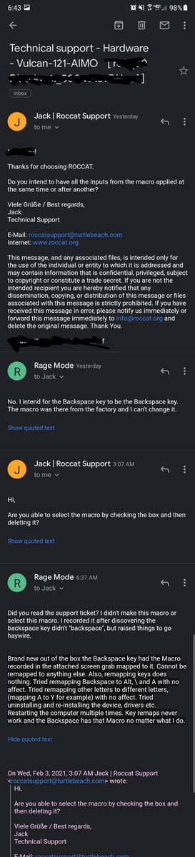ogm0de's tweet photo. @ROCCAT any real hoomans here? Your email customer support is all but useless.. days in between responses, and either didn't read or doesn't understand the issue described in the ticket... https://t.co/pX3yt1kdHK