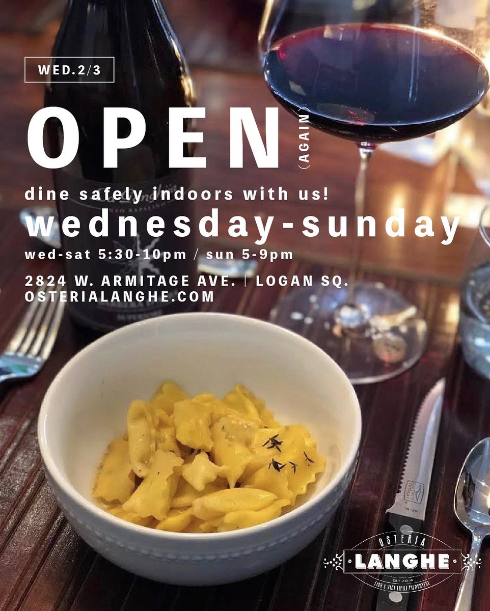 Pop the champagne... We’re OPEN 🍾 🎉🥂 We are just as excited about our third opening day as we were about our first 🤪 We can’t wait to see you guys tonight/soon! Tell us when you’re coming and what you’re most excited to eat below ✨

OsteriaLanghe.com