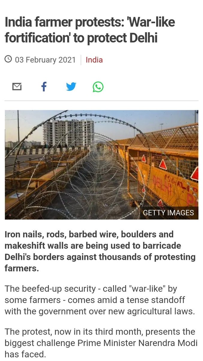Over 150 people died in two months fighting for there rights braving the cold winters of Delhi yet the state is busy waging war against it's own citizens by blocking high ways with barbed wires and deployment of military and police forces.