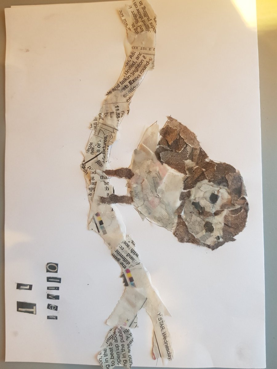 DiaAndo's tweet photo. Oliver made a collage with Plop the owl from the book they are  reading now in school, The owl who is afraid of the dark. #shpsgetcrafty @HeathSomers @Y1Somers https://t.co/6xeeGQ908K