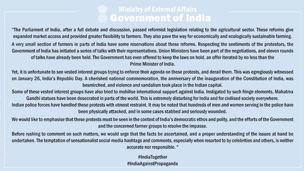 Farmers constitute an extremely important part of our country. And the efforts being undertaken to resolve their issues are evident. Let’s support an amicable resolution, rather than paying attention to anyone creating differences. 🙏🏻#IndiaTogether #IndiaAgainstPropaganda