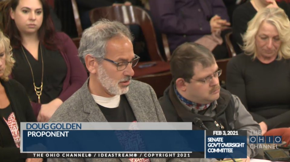 Now Doug Golden testifying. Rishanne and Doug lead the group Haleigh's Heart, an anti-vax group after their 20 year-old daughter, a Univ of Cincinnati student and Marysville HS grad died in 2018 after a meingitis vax.