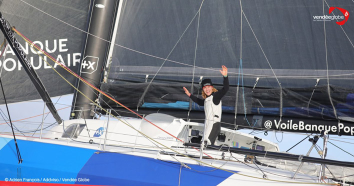 Bravo <a href="/ClaSurLAtlantiq/">Clarisse Crémer</a> (<a href="/VoileBanquePop/">Voile Banque Populaire</a>) !🏁
1ère #femme à franchir la ligne d'arrivée du <a href="/VendeeGlobe/">Vendée Globe</a>  2020, la skippeuse bat le #record mondial féminin de cette #CourseAuLarge : 87J 02H 24M 25S

Guelt Nautic est très fier de l'avoir accompagnée
guelt-nautic.com/vendee-globe-2…
 #VG2020