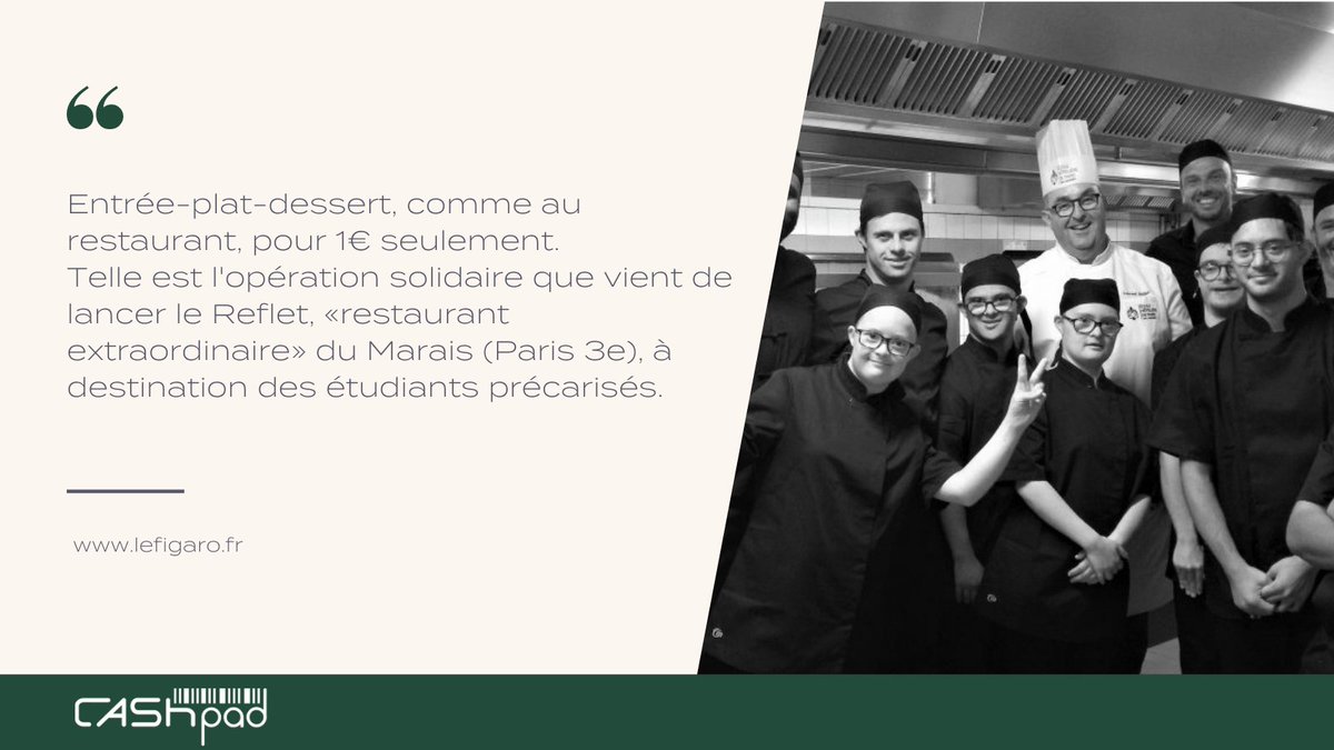 Venir en aide aux étudiants en situation précaire avec un repas à 1€, c’est la belle initiative du restaurant Le Reflet à Paris. Restons solidaires en ces temps difficiles ! 
#restauration #solidarité #aide
zcu.io/0Rin