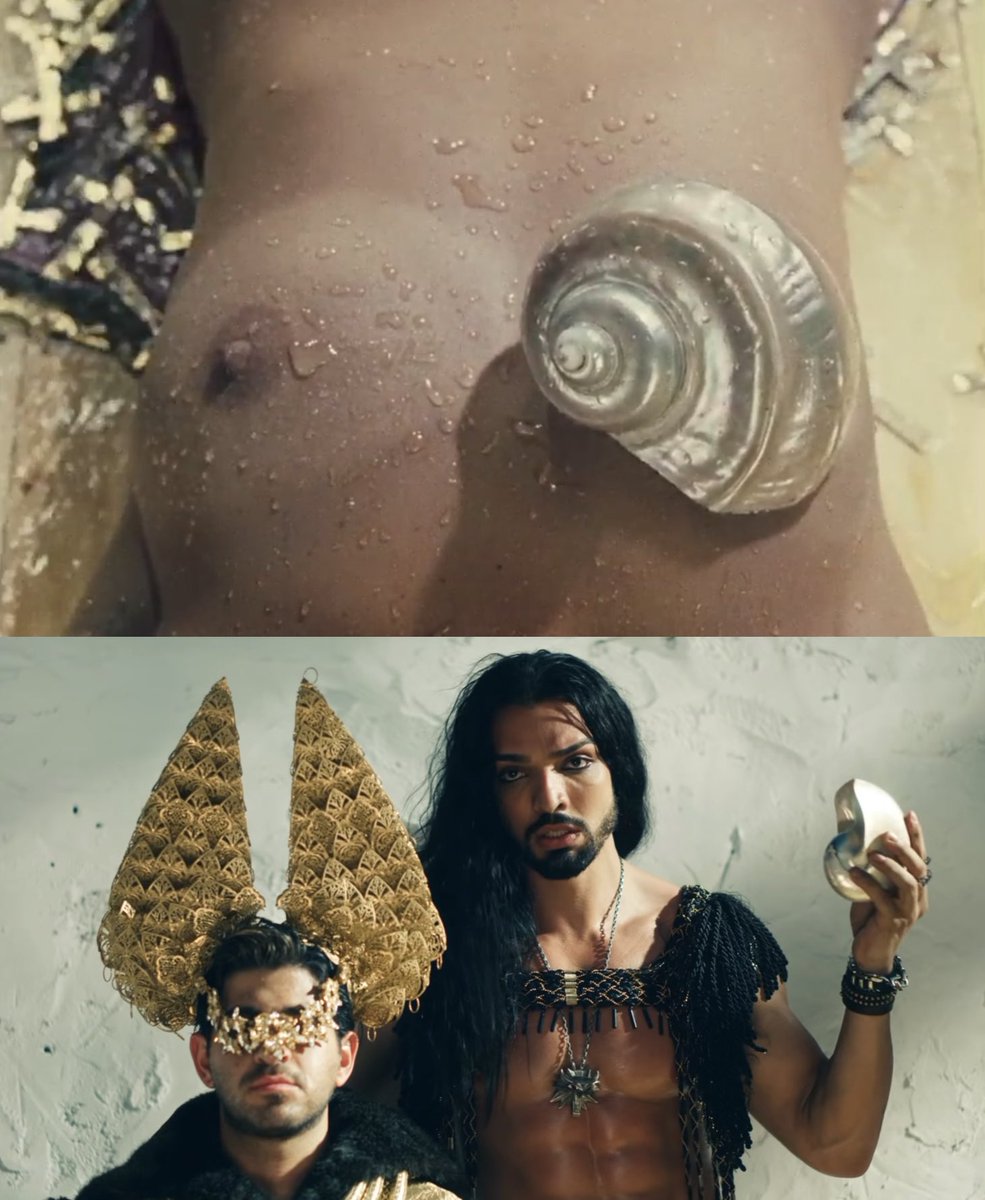 the seashell, in 911 right next to the shot of gaga grabbing her boobs 