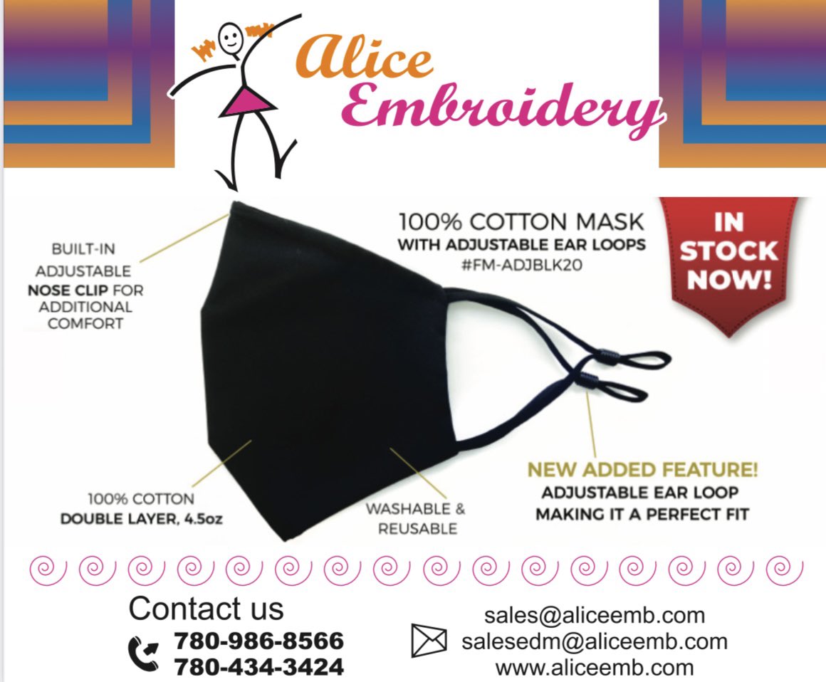 AliceEmbroidery's tweet photo. We have masks! We can also customize with logos! Contact us today! https://t.co/qA69vxoKRQ