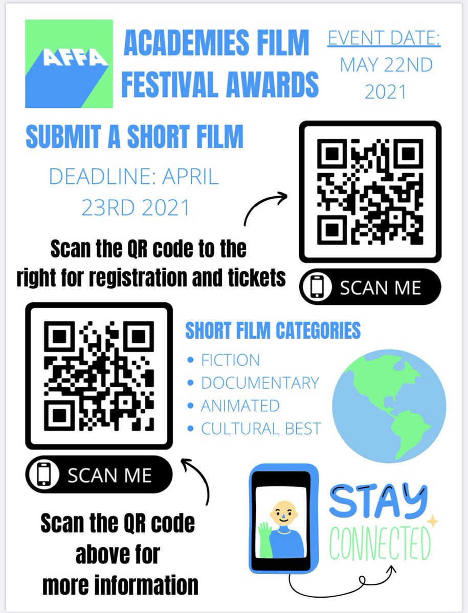 AcademiesStudio's tweet photo. The Academies Film Fest and Awards is now open for entries and tickets 🎟! See the attached flyer to enter your short film and/or register to attend the free live-streamed event. https://t.co/7Sfo0aSTWi