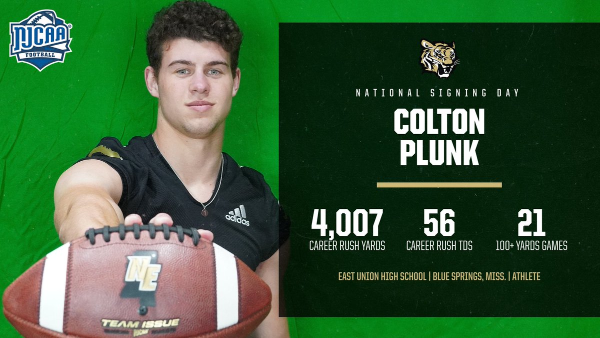 NEMCCTigers's tweet photo. FB | Colton Plunk is officially a member of the #NEMCC family!! Plunk had 1⃣1⃣ career games with 150+ rushing yards! He rushed for 1,932 yards &amp; 32 touchdowns during his senior season to earn @MACoaches Class 2A All-State 1⃣st-team honors!!

🐯 #TigerPower | #NSD21 https://t.co/zoqeoW6FSf