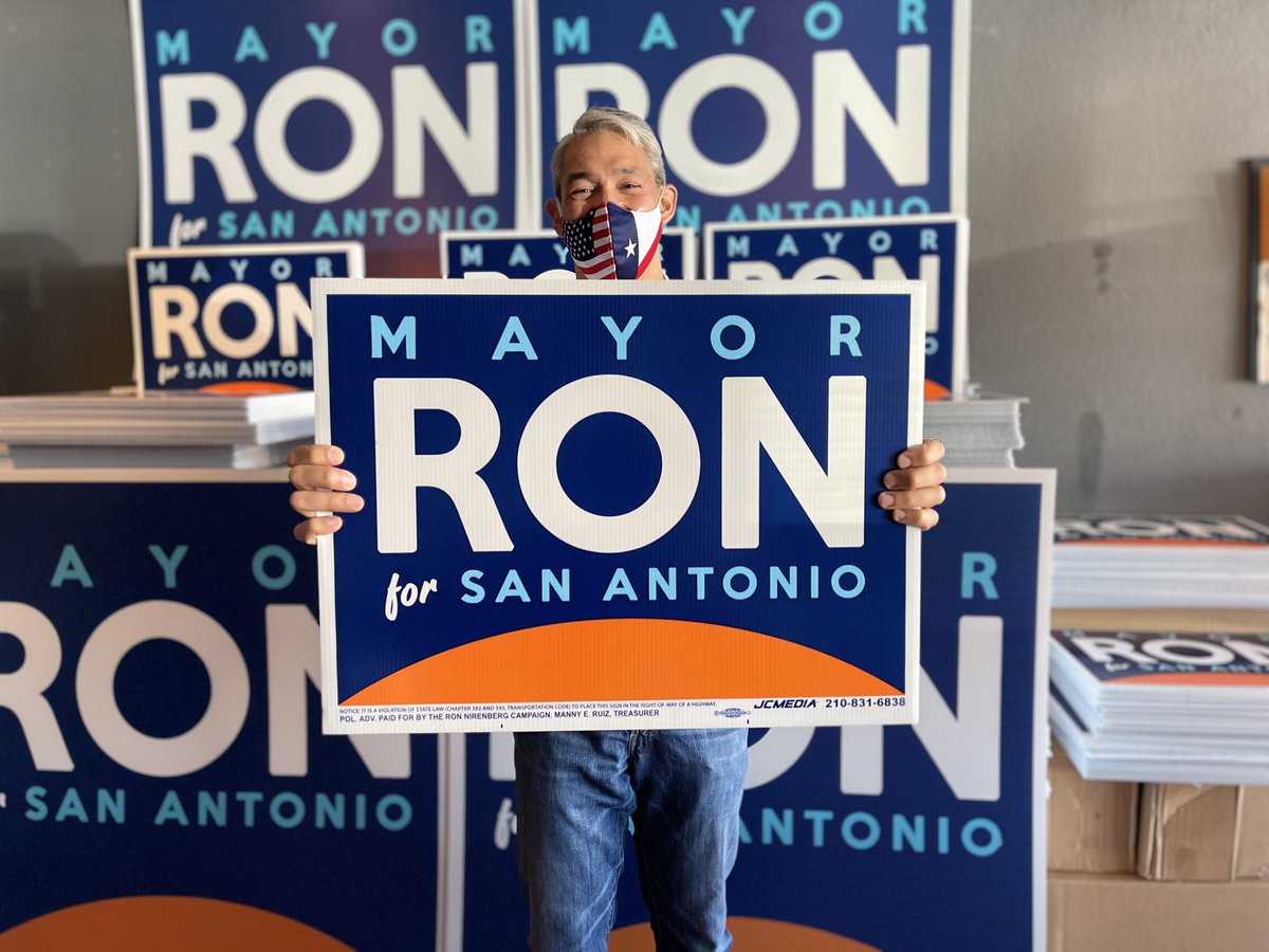 Ron_Nirenberg's tweet photo. The yard signs are here! They're available at our campaign headquarters (904 Nolan St.) 7 days a week.

Monday-Saturday : 11 a.m. to 7 p.m. 
Sunday : 1 p.m. to 6 p.m.

Need one delivered? info@voteron.com https://t.co/DGo441UY9E