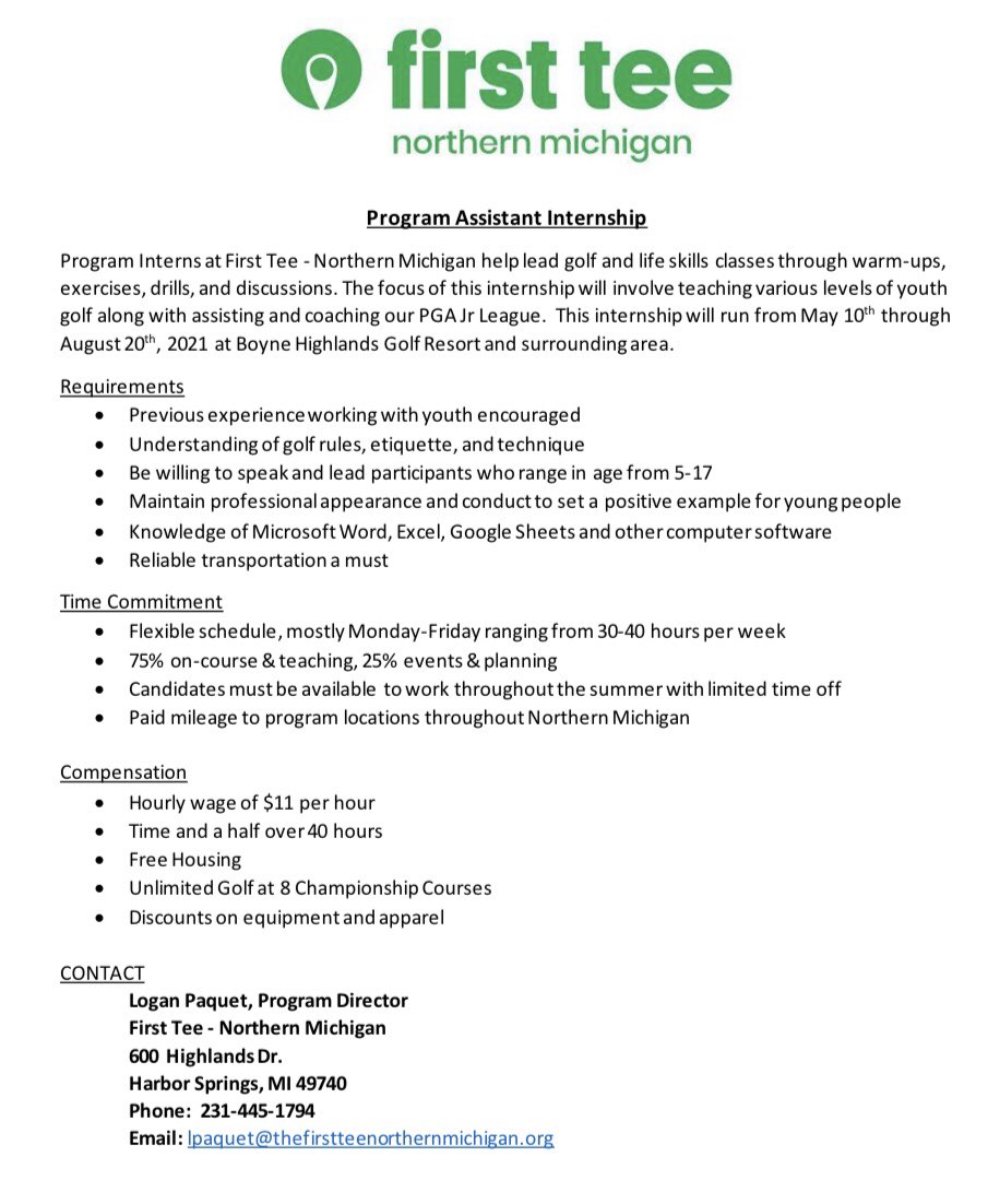 Do you need a summer job? 
First tee northern Michigan has one for you! 
Contact info on the photo.