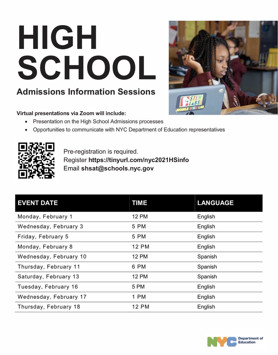 Here is information regarding the admission process for the specialized high schools in NYC. Best of luck in your school shopping.