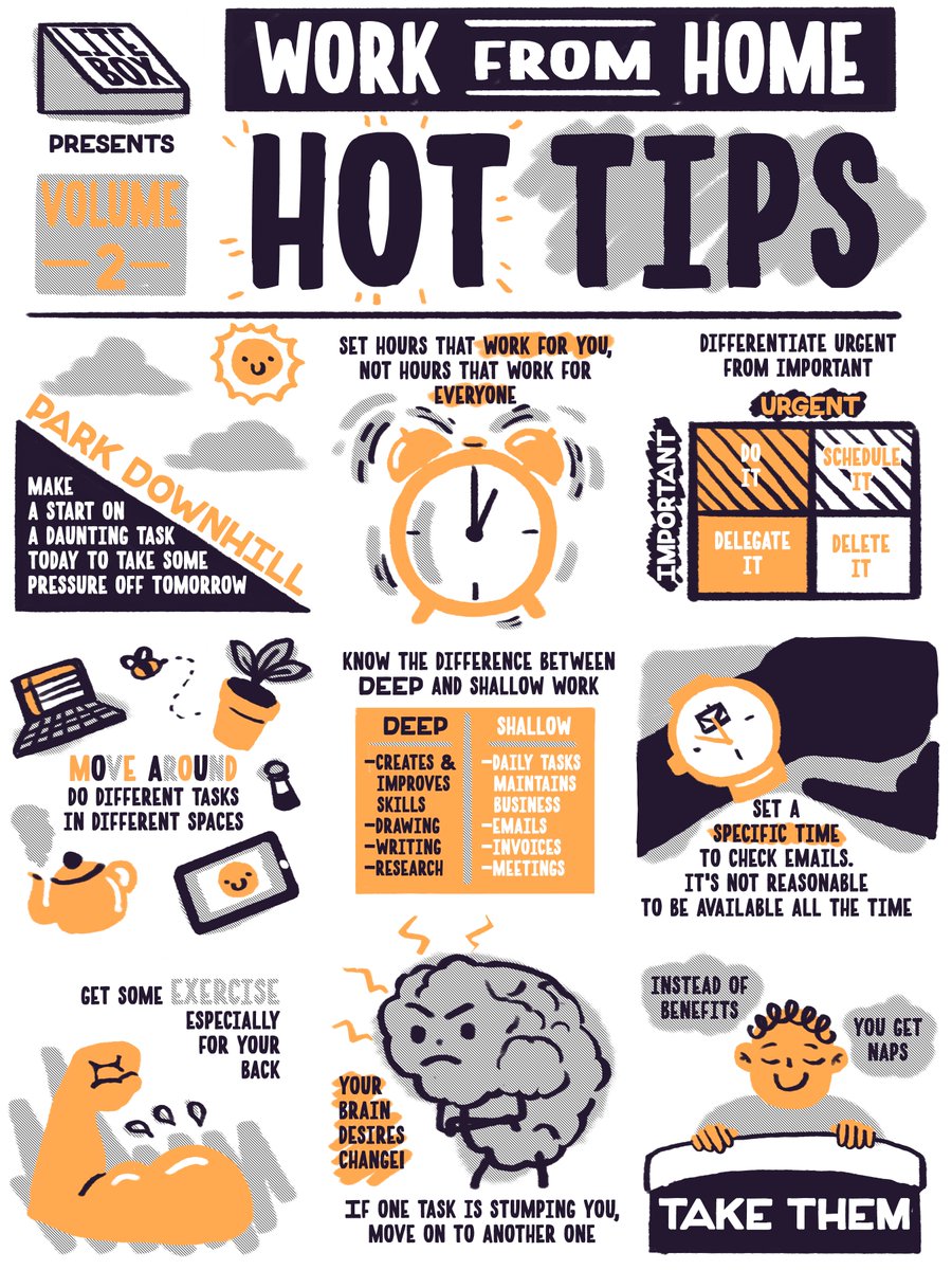 This incredible set of infographics was generated with tips we got from all of you. So if you have more good ways to get through the workday, drop them in the comments on this thread. The most important WFH tip?Stay cute.12/