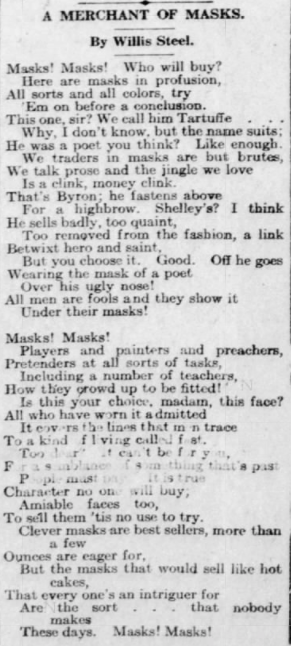 13/ Here's one from The News Journal, Wilmington, Delaware, Feb 14, 1920 (still in publication today!  @delawareonline ) a poem, satirical in style, decrying the plethora of masks in 1920 "Masks, masks, who will buy..."