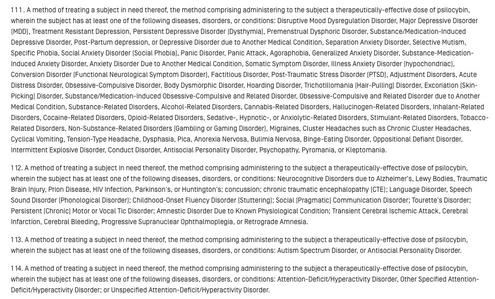 Compass’ ‘688 PCT application claims are not limited to treatment of depressionCompass also has filed two separate PCT applications‘948 application:  https://patentscope.wipo.int/search/en/detail.jsf?docId=WO2020212948‘951 application:  https://patentscope.wipo.int/search/en/detail.jsf?docId=WO20202129517/