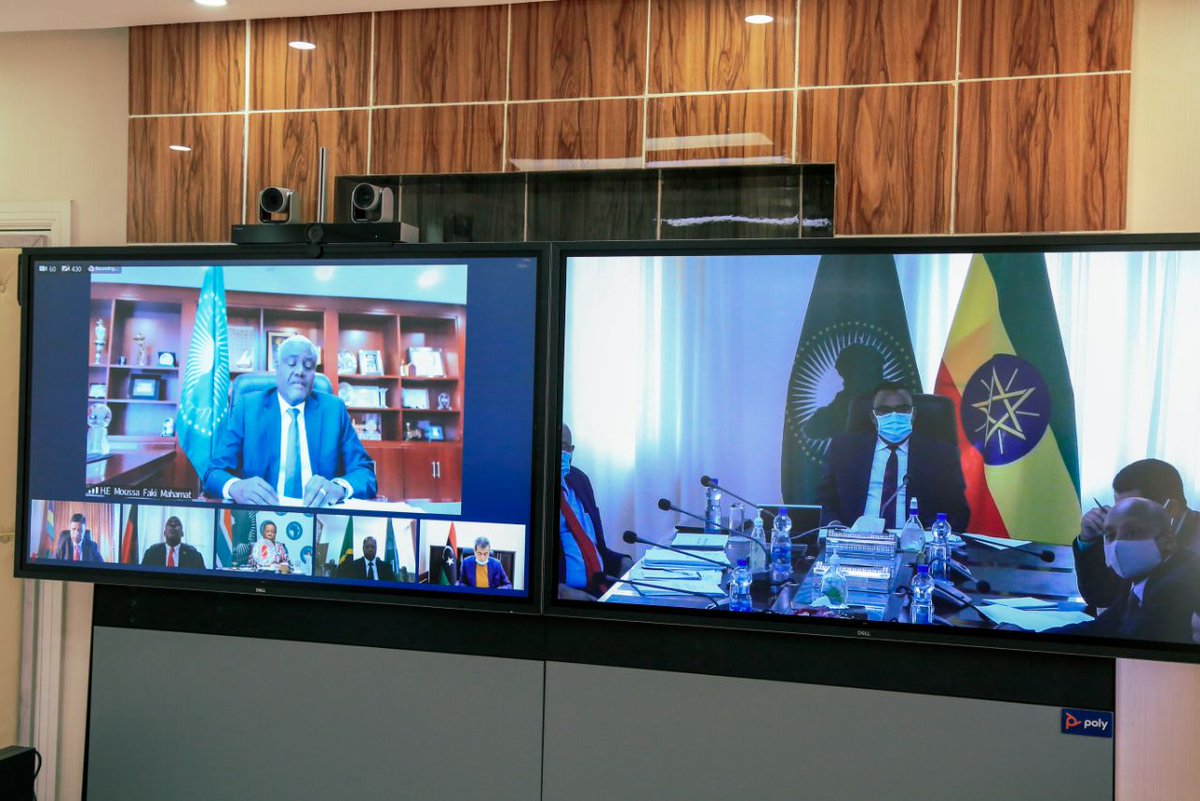 VC organized by #AUC, on 38th Ordinary Session of the Executive Council, I briefed #AU FMs on current status of #Tigray through stating ongoing reconstruction, rehabilitation &amp; capacity enhancement of Interim Gov’t by emphasizing the effective delivery of Humanitarian services.